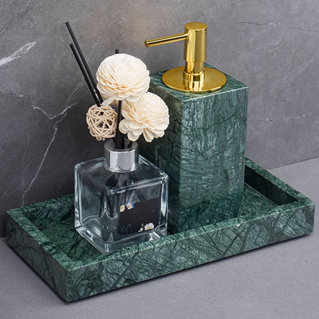 Indian Green Marble Square High Hand Sanitizer Bottle (Bright Gold Nozzle) SBK840-1 -  Bathroom Accessories - ebarza Furniture UAE | Shop Modern Furniture in Abu Dhabi & Dubai - مفروشات ايبازرا في الامارات | تسوق اثاث عصري وديكورات مميزة في دبي وابوظبي