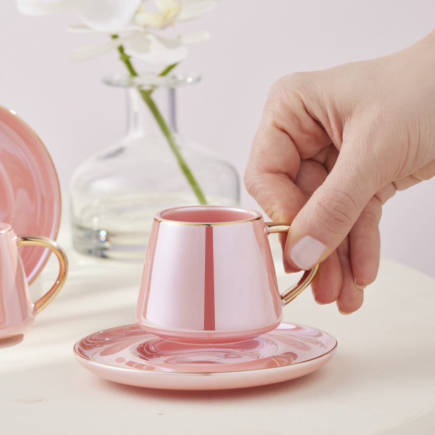 Pre-order 25 Days Delivery - Karaca Luster 2 Person Pink Coffee Cup Set 80 ml 153.03.06.9503 -  Coffee Sets - ebarza Furniture UAE | Shop Modern Furniture in Abu Dhabi & Dubai - مفروشات ايبازرا في الامارات | تسوق اثاث عصري وديكورات مميزة في دبي وابوظبي