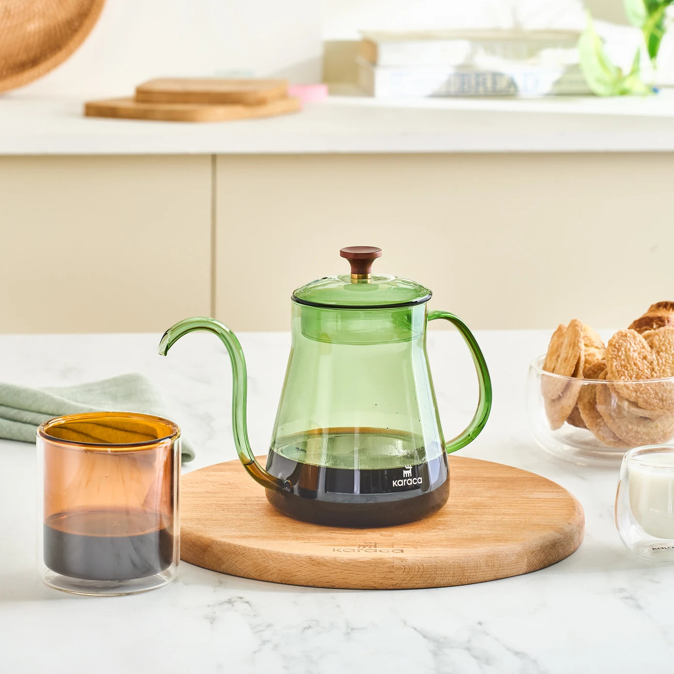 Pre-order 65 Days Delivery - Karaca Martina Borosilicate Glass Coffee Kettle Green 600 ml 153.03.08.4870