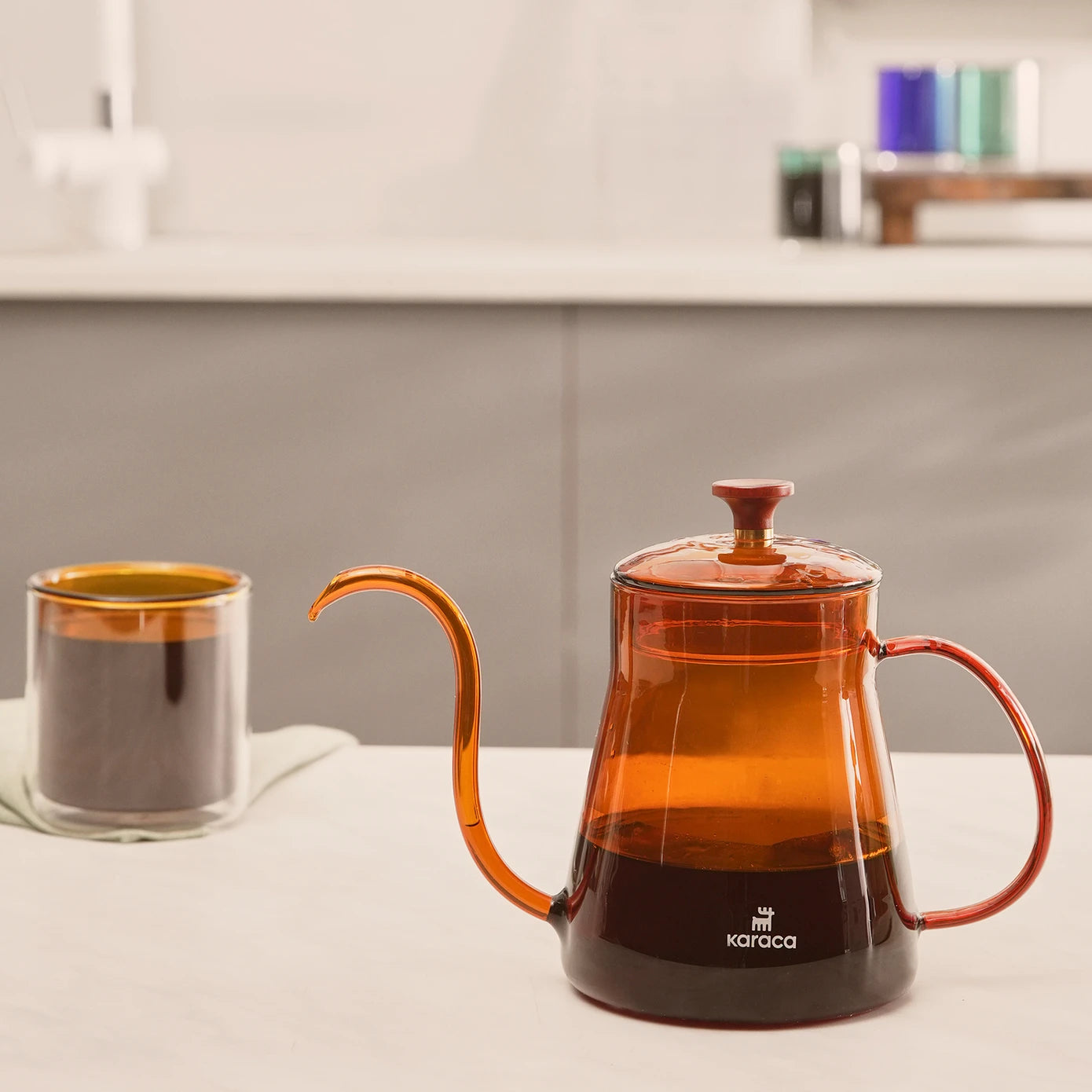 Pre-order 75 Days Delivery - Karaca Martina Borosilicate Glass Coffee Kettle Orange 600 ml 153.03.08.4871