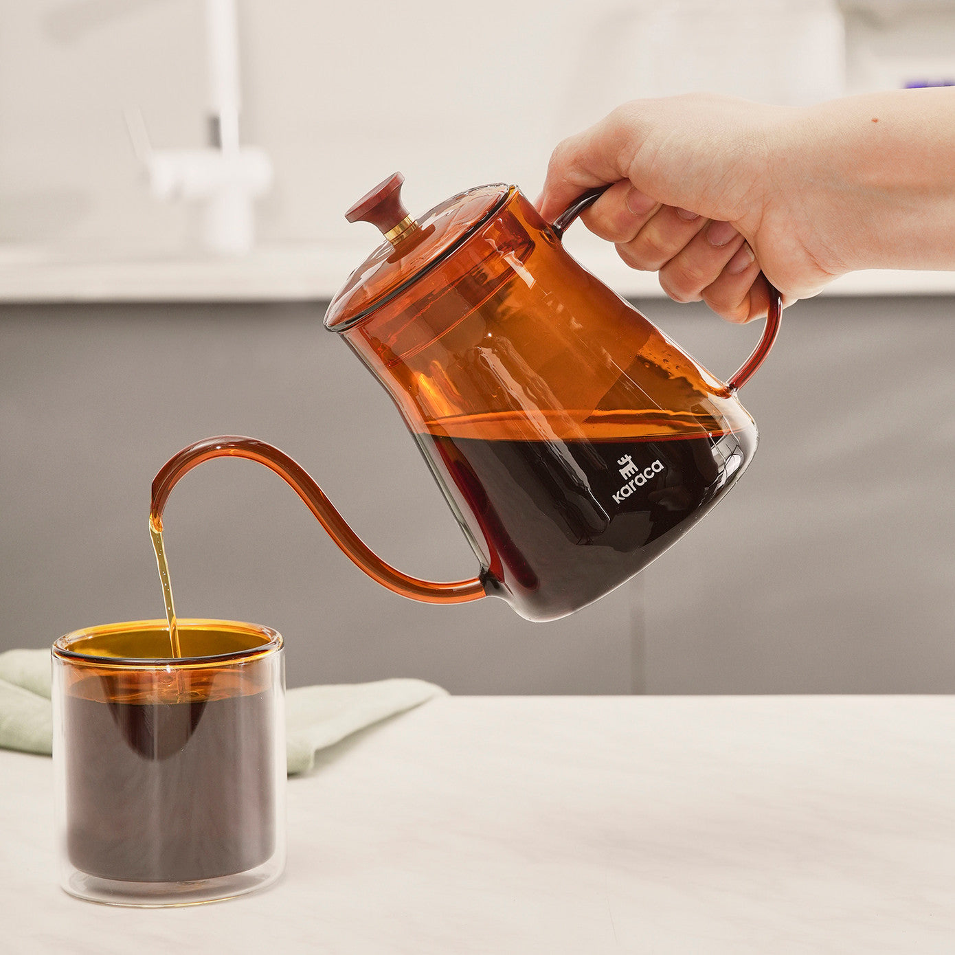 Pre-order 65 Days Delivery - Karaca Martina Borosilicate Glass Coffee Kettle Orange 600 ml 153.03.08.4871