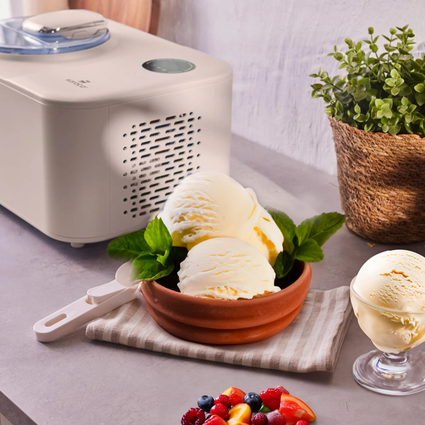 Pre-order 65 Days Delivery - Karaca 2 in 1 Automatic Ice Cream Maker Machine with Mixer and Freezer Vanilla 153.09.01.0964