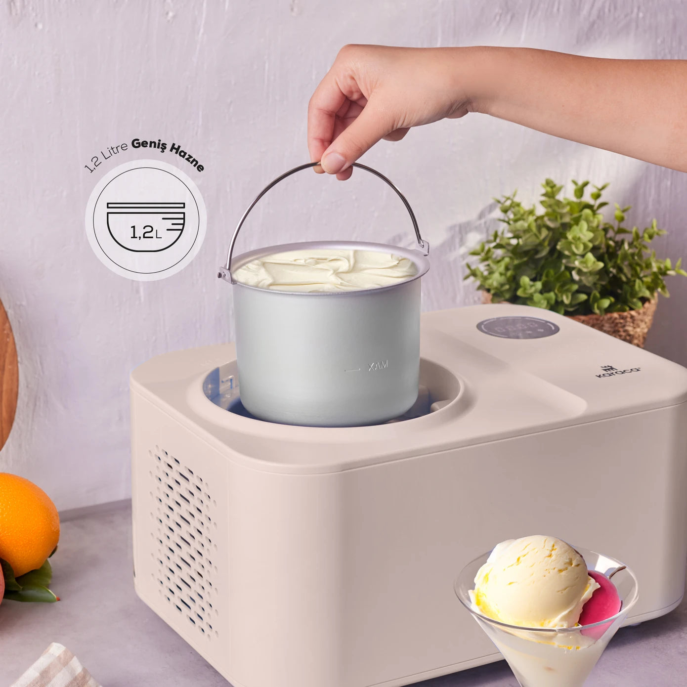 Pre-order 65 Days Delivery - Karaca 2 in 1 Automatic Ice Cream Maker Machine with Mixer and Freezer Vanilla 153.09.01.0964