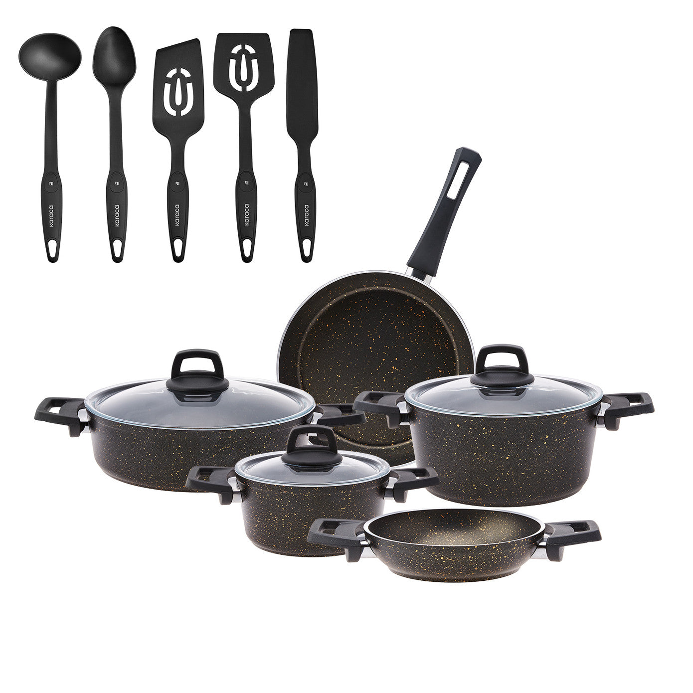 Pre-order 65 Days Delivery - Karaca Biogranit V2 13 Piece Cookware Set Black Gold 153.09.01.3920