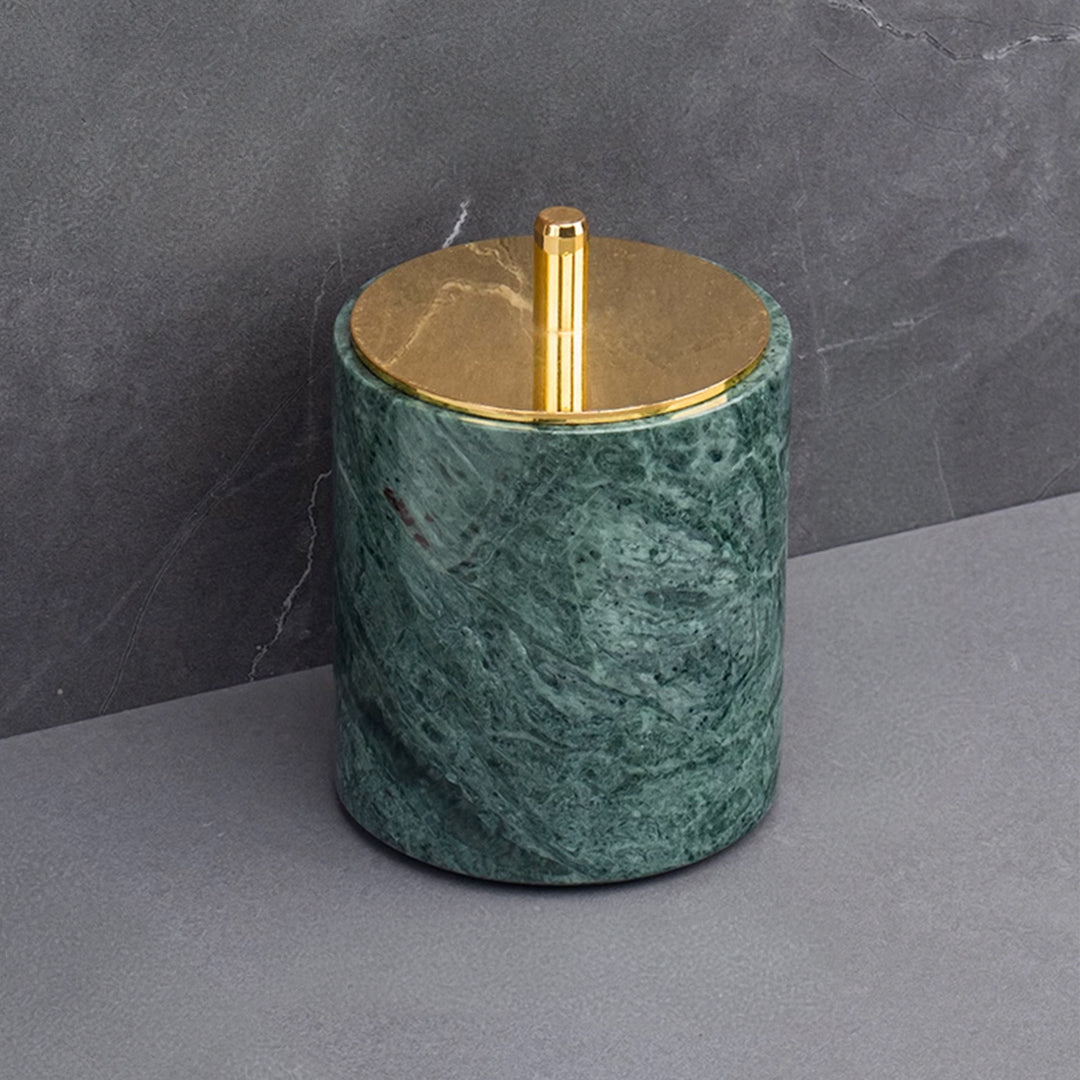 Indian Green Marble Round Cotton Swab Jar (bright gold lid) CBJ840-6 -  Bathroom Accessories - ebarza Furniture UAE | Shop Modern Furniture in Abu Dhabi & Dubai - مفروشات ايبازرا في الامارات | تسوق اثاث عصري وديكورات مميزة في دبي وابوظبي