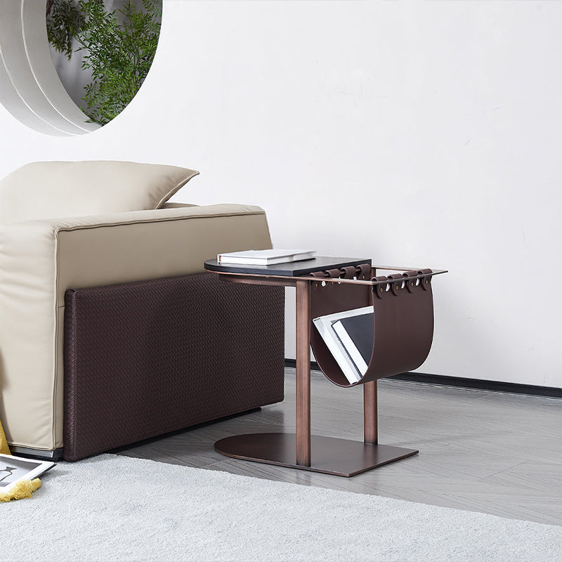 Bronze Metal Saddle Leather Side Table JK-D138 -  Side Tables - ebarza Furniture UAE | Shop Modern Furniture in Abu Dhabi & Dubai - مفروشات ايبازرا في الامارات | تسوق اثاث عصري وديكورات مميزة في دبي وابوظبي