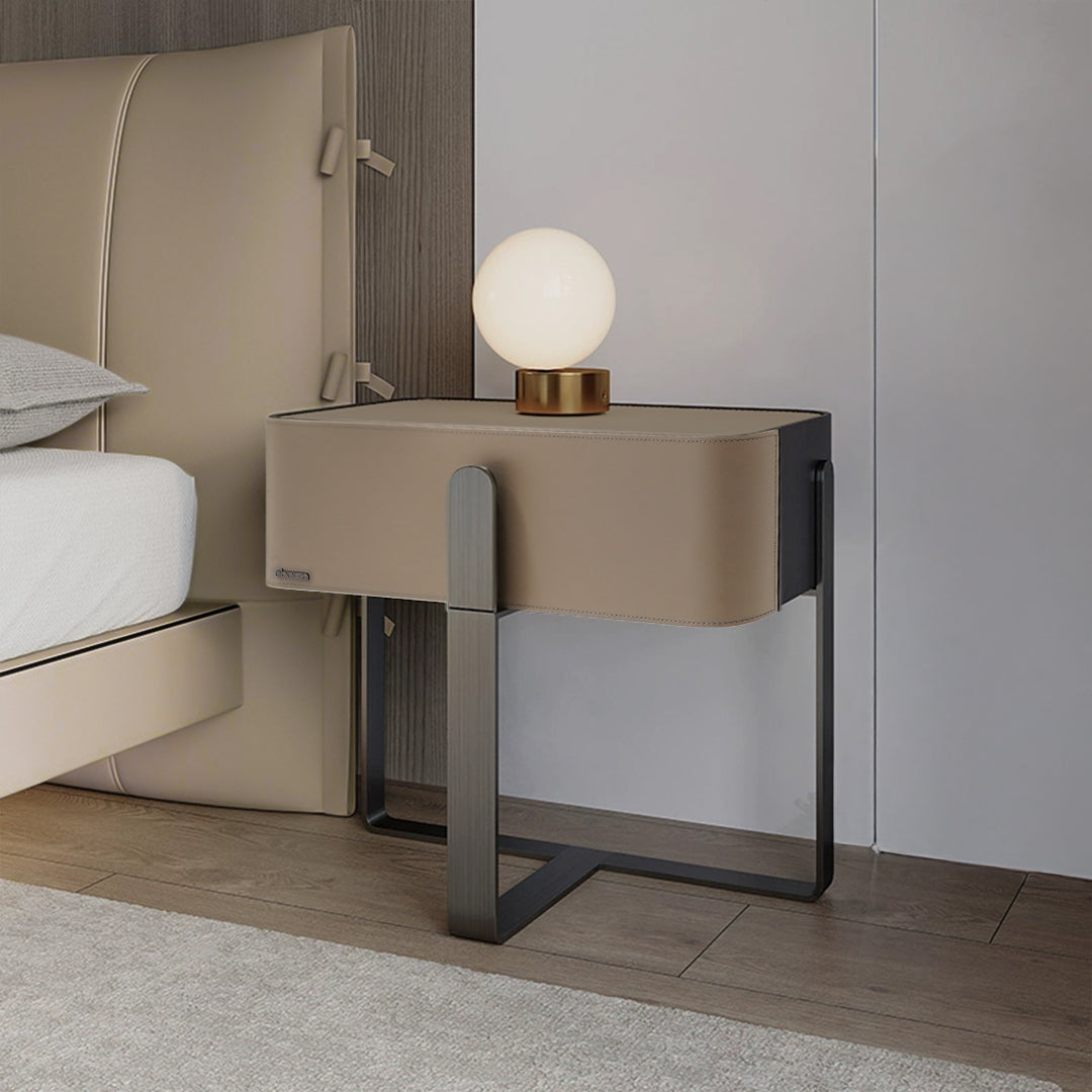 Saddle Leather Bedside Table JK-E18 -  Bedside Tables - ebarza Furniture UAE | Shop Modern Furniture in Abu Dhabi & Dubai - مفروشات ايبازرا في الامارات | تسوق اثاث عصري وديكورات مميزة في دبي وابوظبي