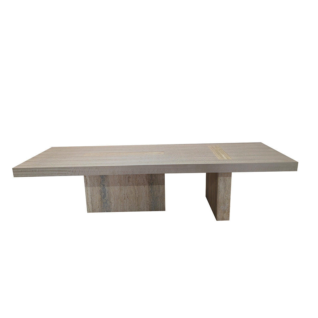 Athens Dining Table with Wooden Top & Travertine Base - EB01DT -  Dining Tables - ebarza Furniture UAE | Shop Modern Furniture in Abu Dhabi & Dubai - مفروشات ايبازرا في الامارات | تسوق اثاث عصري وديكورات مميزة في دبي وابوظبي