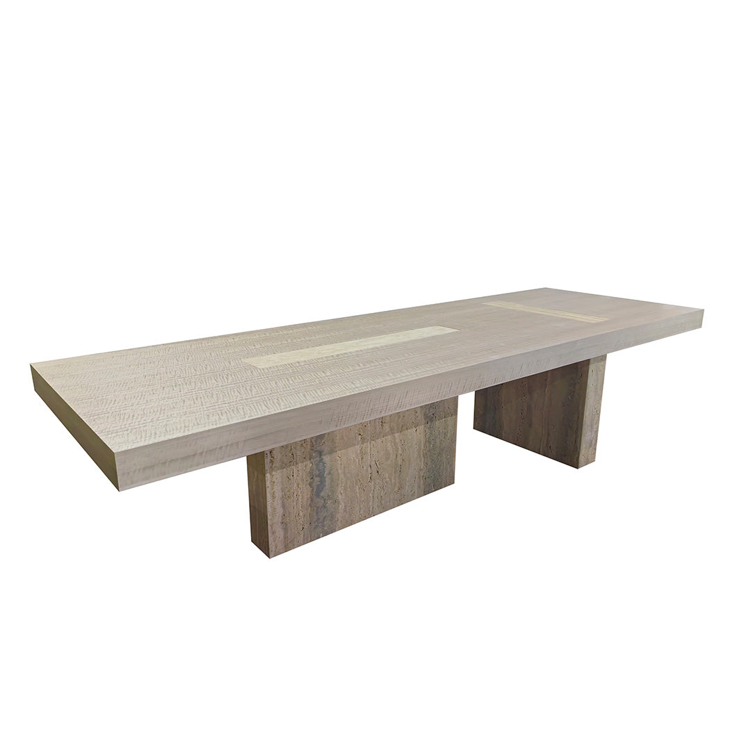 Athens Dining Table with Wooden Top & Travertine Base - EB01DT -  Dining Tables - ebarza Furniture UAE | Shop Modern Furniture in Abu Dhabi & Dubai - مفروشات ايبازرا في الامارات | تسوق اثاث عصري وديكورات مميزة في دبي وابوظبي