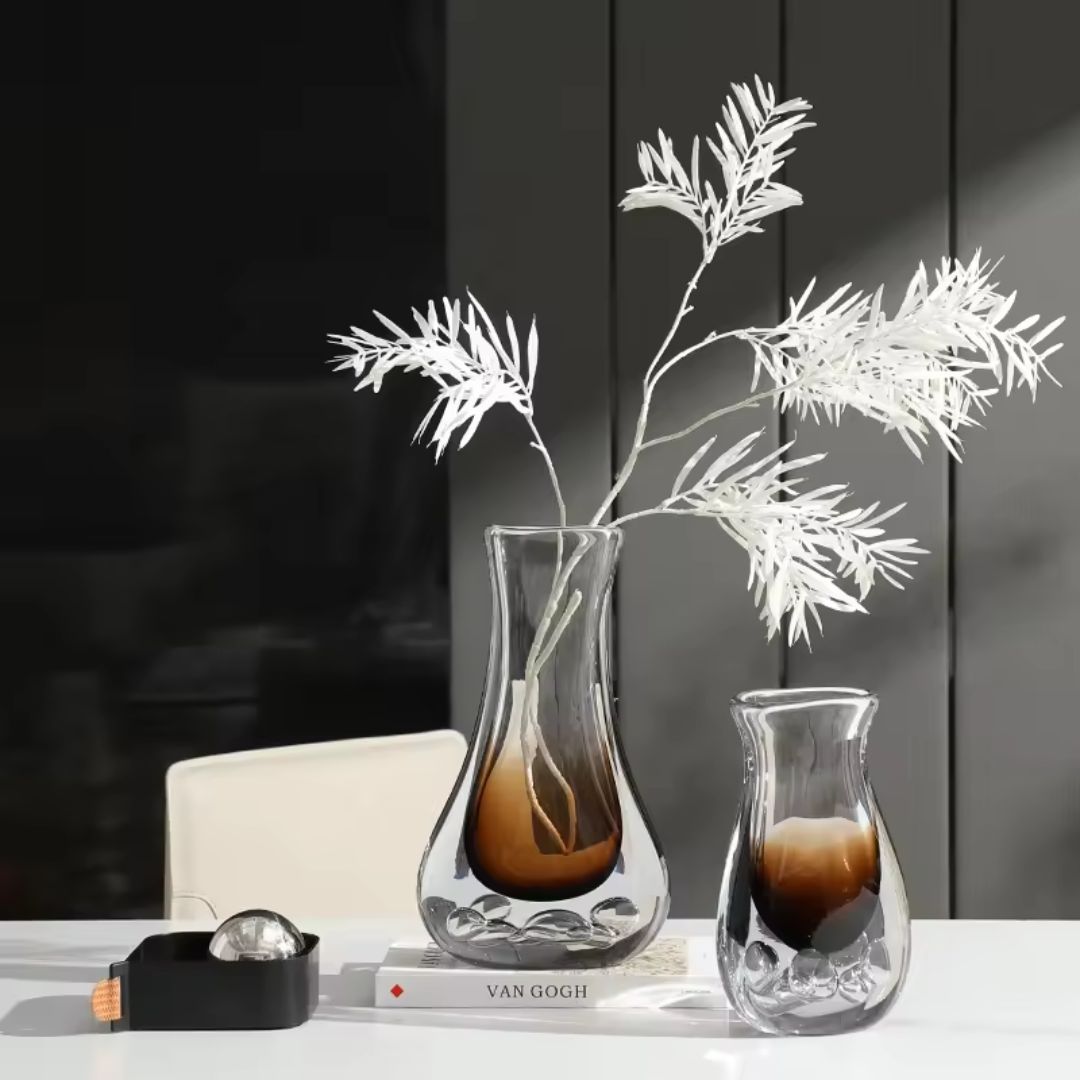 Bubble Thick Vase Brown Short FB-E24034B -  Vases - ebarza Furniture UAE | Shop Modern Furniture in Abu Dhabi & Dubai - مفروشات ايبازرا في الامارات | تسوق اثاث عصري وديكورات مميزة في دبي وابوظبي