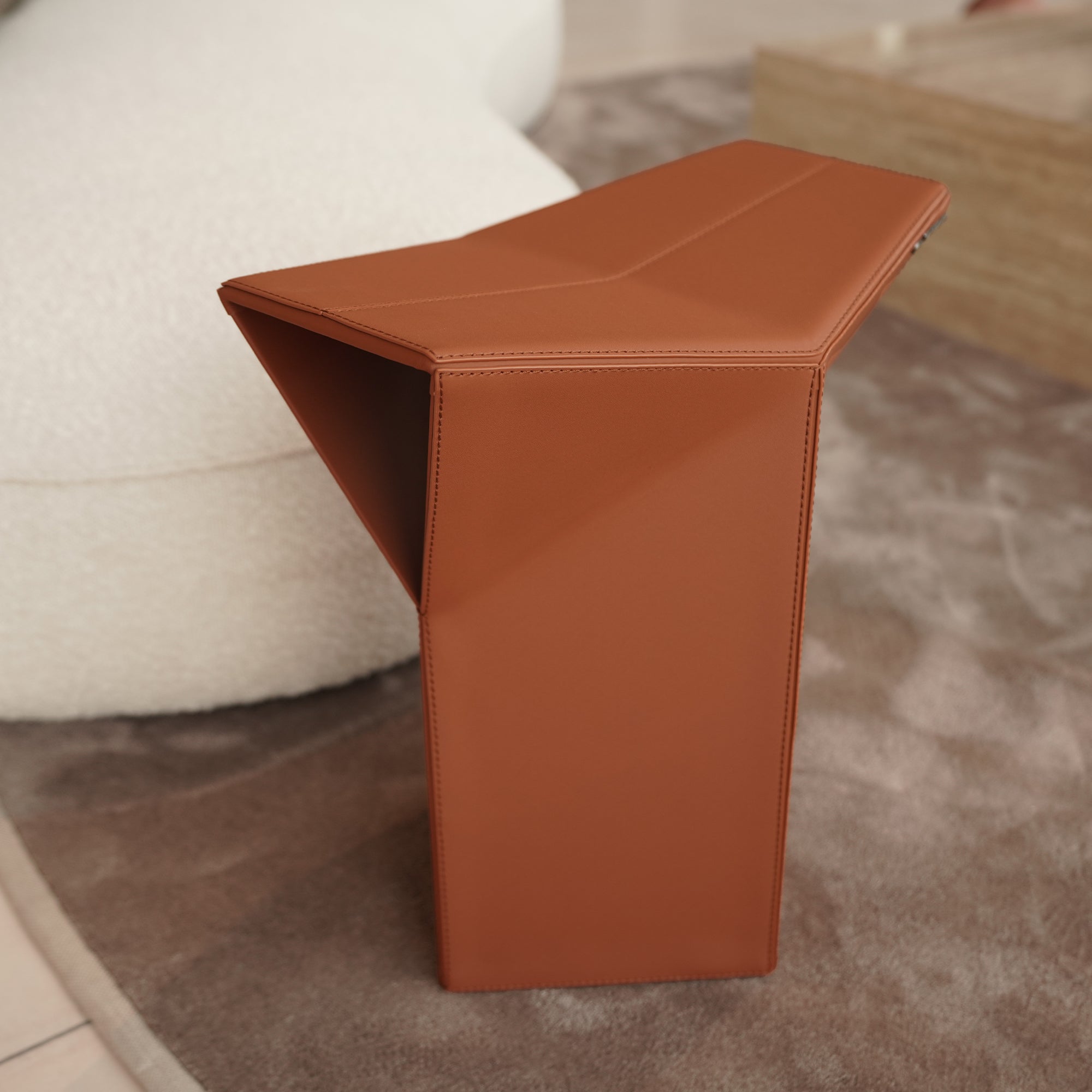 Microfiber Saddle Leather Side Table/ low stool JK-D161 orange -  Side Tables - ebarza Furniture UAE | Shop Modern Furniture in Abu Dhabi & Dubai - مفروشات ايبازرا في الامارات | تسوق اثاث عصري وديكورات مميزة في دبي وابوظبي