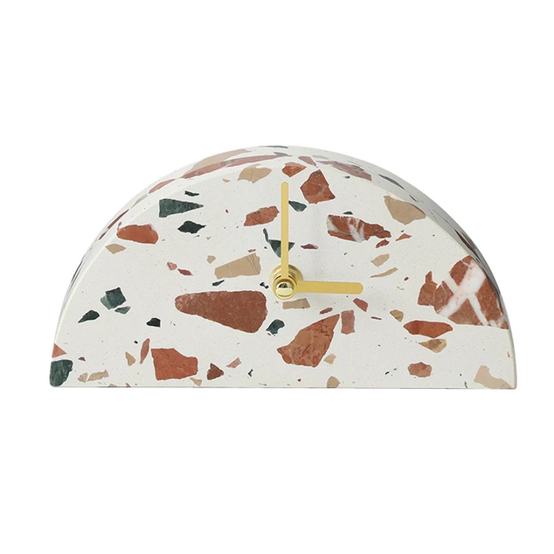 Half Round Stone Clock Light Color FB-T24001A -  Clocks - ebarza Furniture UAE | Shop Modern Furniture in Abu Dhabi & Dubai - مفروشات ايبازرا في الامارات | تسوق اثاث عصري وديكورات مميزة في دبي وابوظبي