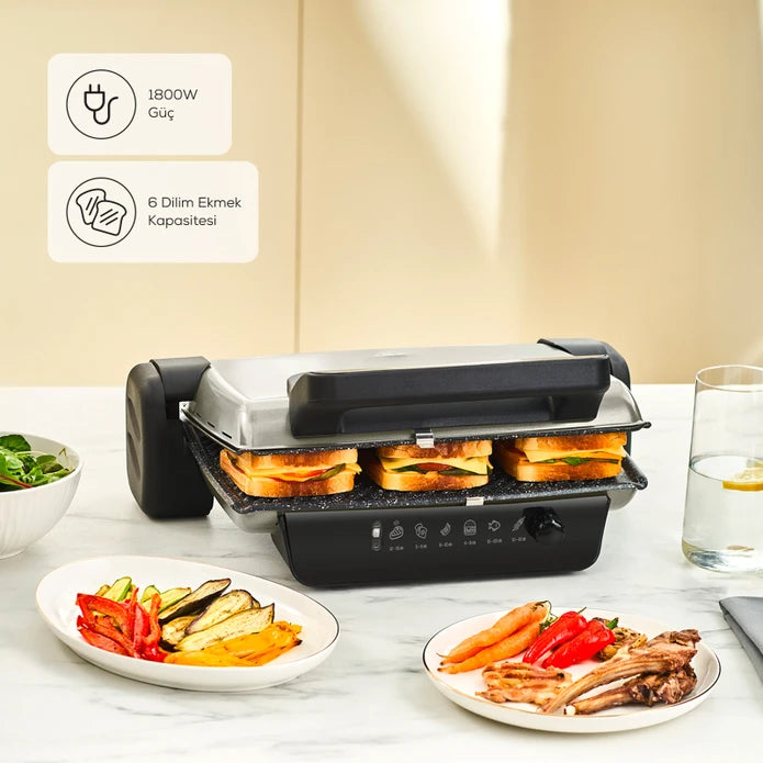 Pre-order 65 Days Delivery - Karaca Crust Grill Toast Grill and Toaster 6 Slices Matte Cream 153.09.01.6893