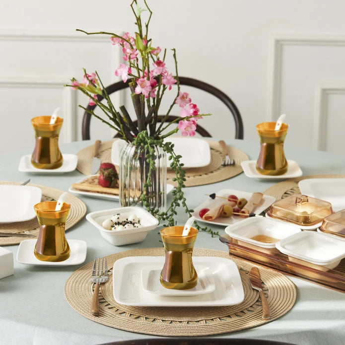 Pre-order 65 Days Delivery - Karaca Fabio Porcelain/Acrylic 41 Piece 6 Person Breakfast/Serving Set Amber 153.09.01.2440