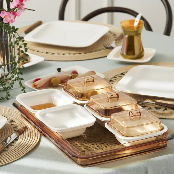 Pre-order 65 Days Delivery - Karaca Fabio Porcelain/Acrylic 41 Piece 6 Person Breakfast/Serving Set Amber 153.09.01.2440