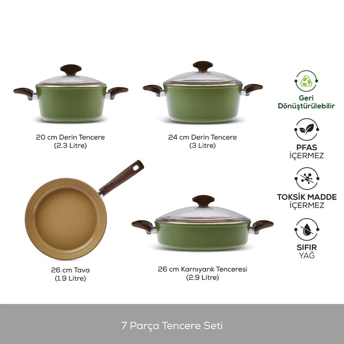 Pre-order 65 Days Delivery - Karaca Swiss Crystal Nature Pro 7 Piece Cookware Set 153.03.08.4491