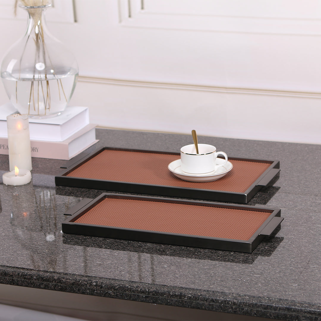 LEATHER & METAL BROWN TRAY-L W6047B -  Trays - ebarza Furniture UAE | Shop Modern Furniture in Abu Dhabi & Dubai - مفروشات ايبازرا في الامارات | تسوق اثاث عصري وديكورات مميزة في دبي وابوظبي