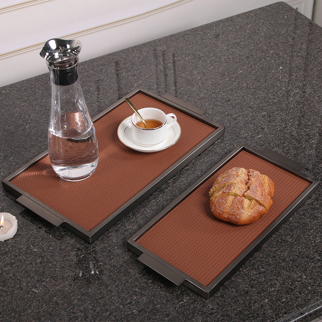 LEATHER & METAL BROWN TRAY-S W6048 -  Trays - ebarza Furniture UAE | Shop Modern Furniture in Abu Dhabi & Dubai - مفروشات ايبازرا في الامارات | تسوق اثاث عصري وديكورات مميزة في دبي وابوظبي