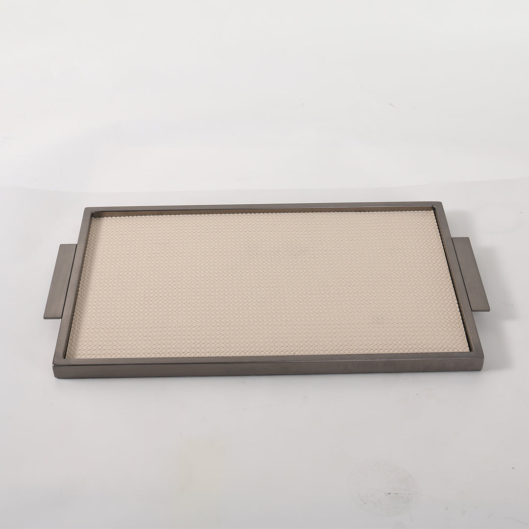 LEATHER & METAL Beige TRAY-S W6048A -  Trays - ebarza Furniture UAE | Shop Modern Furniture in Abu Dhabi & Dubai - مفروشات ايبازرا في الامارات | تسوق اثاث عصري وديكورات مميزة في دبي وابوظبي