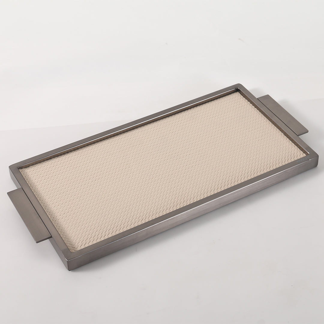 LEATHER & METAL Beige TRAY-S W6048A -  Trays - ebarza Furniture UAE | Shop Modern Furniture in Abu Dhabi & Dubai - مفروشات ايبازرا في الامارات | تسوق اثاث عصري وديكورات مميزة في دبي وابوظبي