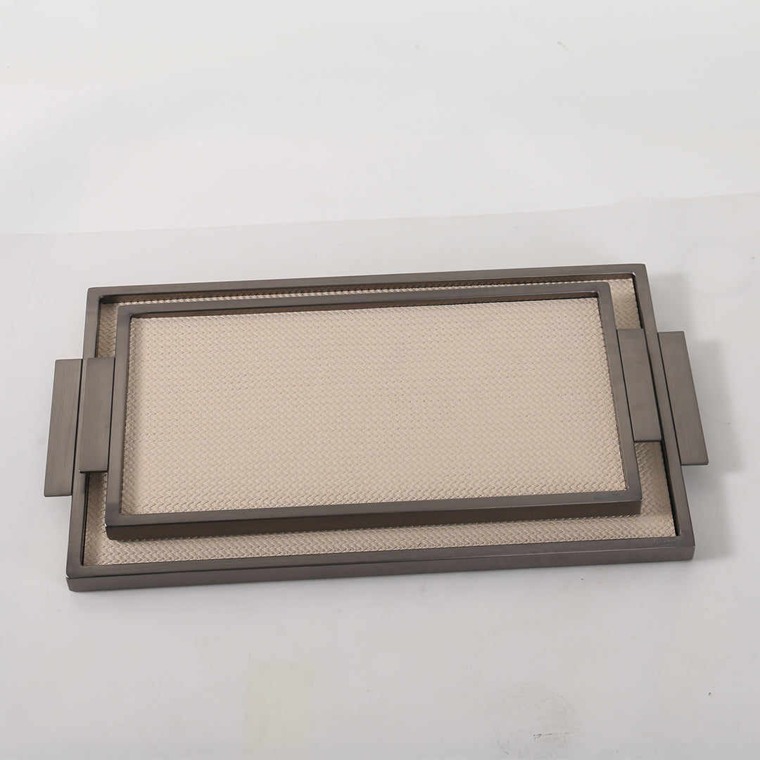 LEATHER & METAL Beige TRAY-S W6048A -  Trays - ebarza Furniture UAE | Shop Modern Furniture in Abu Dhabi & Dubai - مفروشات ايبازرا في الامارات | تسوق اثاث عصري وديكورات مميزة في دبي وابوظبي