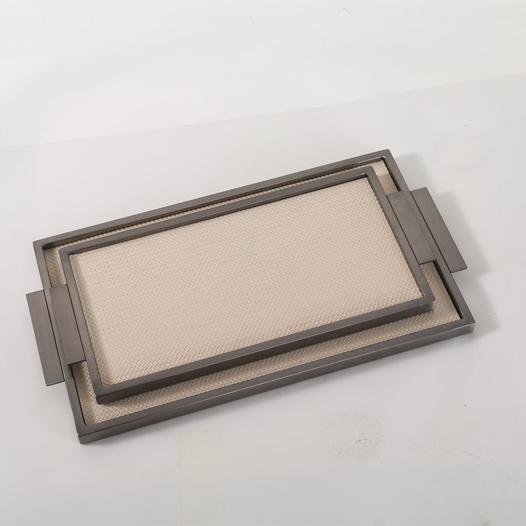 LEATHER & METAL Beige TRAY-S W6048A -  Trays - ebarza Furniture UAE | Shop Modern Furniture in Abu Dhabi & Dubai - مفروشات ايبازرا في الامارات | تسوق اثاث عصري وديكورات مميزة في دبي وابوظبي