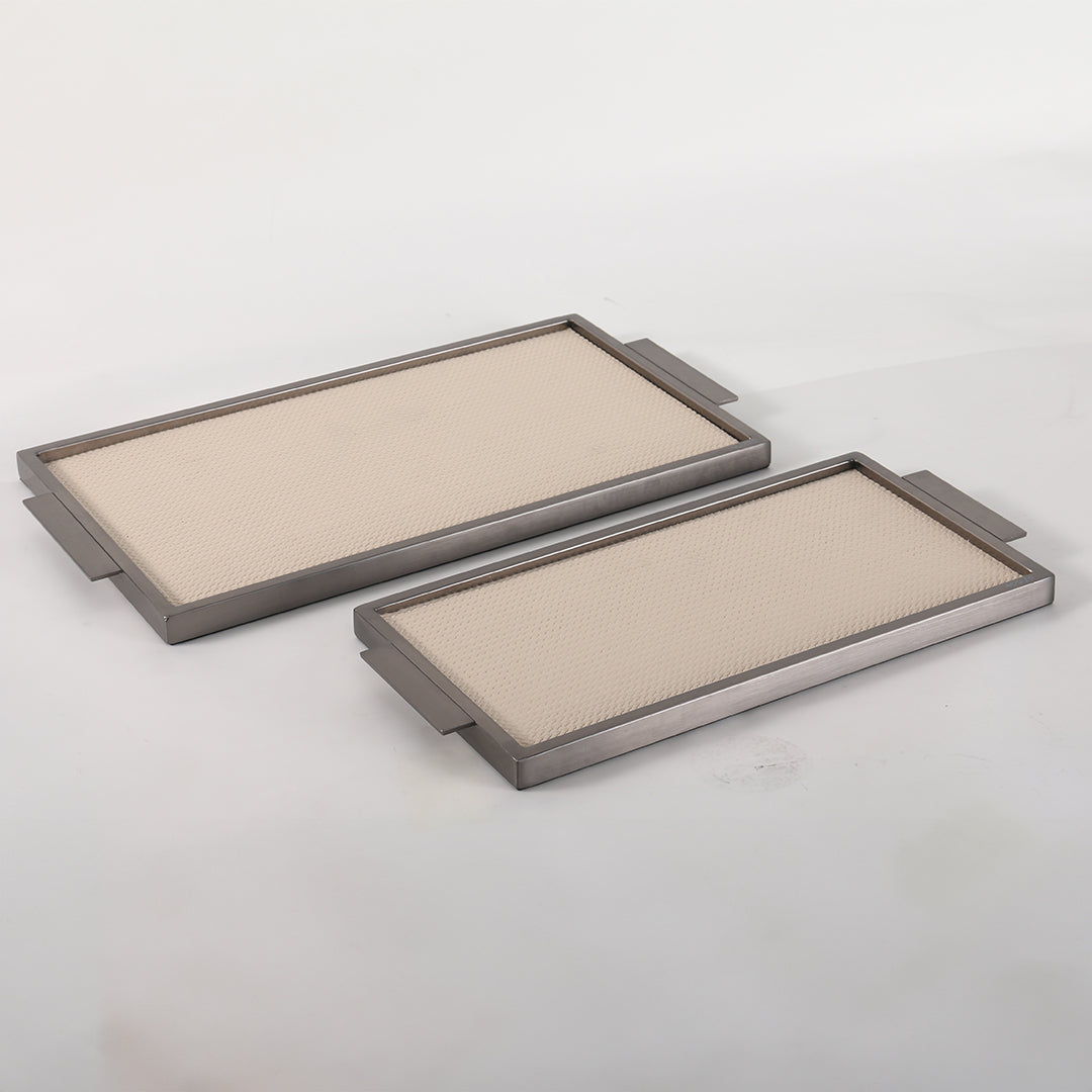 LEATHER & METAL Beige TRAY-S W6048A -  Trays - ebarza Furniture UAE | Shop Modern Furniture in Abu Dhabi & Dubai - مفروشات ايبازرا في الامارات | تسوق اثاث عصري وديكورات مميزة في دبي وابوظبي