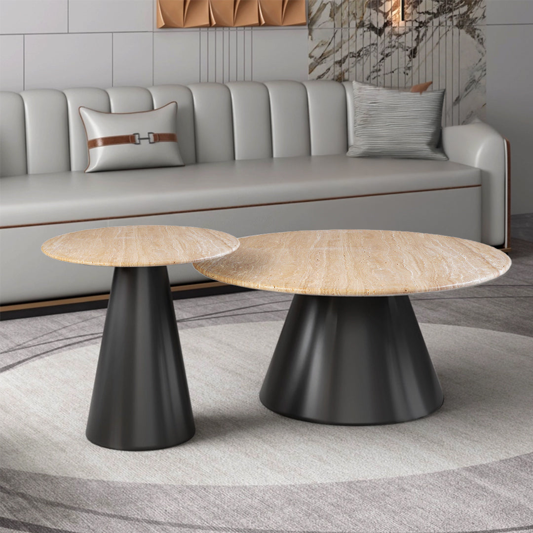 Travertine Top and Stainless Steel Base Coffee Table PZ-C08-B -  Coffee tables - ebarza Furniture UAE | Shop Modern Furniture in Abu Dhabi & Dubai - مفروشات ايبازرا في الامارات | تسوق اثاث عصري وديكورات مميزة في دبي وابوظبي