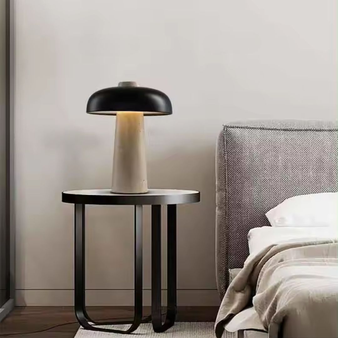 Matt Black Iron And Travertine Table Lamp MT80591-1-240 -  Desk/table Lamps - ebarza Furniture UAE | Shop Modern Furniture in Abu Dhabi & Dubai - مفروشات ايبازرا في الامارات | تسوق اثاث عصري وديكورات مميزة في دبي وابوظبي