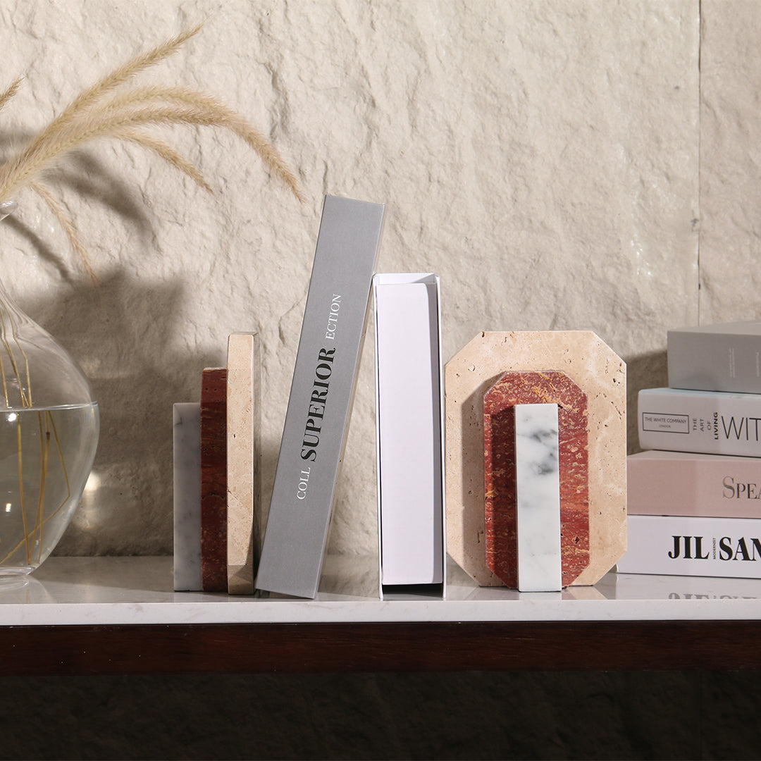 Natural Harmony: Set of 2 Stone Bookends for Timeless Shelf Styling KH3006 -  Bookends - ebarza Furniture UAE | Shop Modern Furniture in Abu Dhabi & Dubai - مفروشات ايبازرا في الامارات | تسوق اثاث عصري وديكورات مميزة في دبي وابوظبي