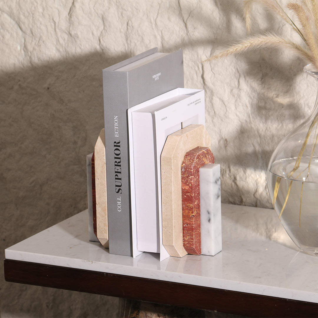 Natural Harmony: Set of 2 Stone Bookends for Timeless Shelf Styling KH3006 -  Bookends - ebarza Furniture UAE | Shop Modern Furniture in Abu Dhabi & Dubai - مفروشات ايبازرا في الامارات | تسوق اثاث عصري وديكورات مميزة في دبي وابوظبي