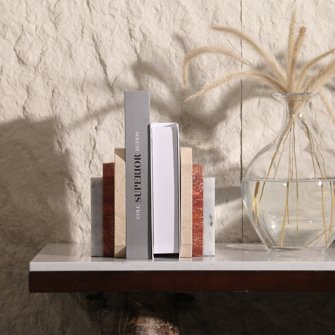 Natural Harmony: Set of 2 Stone Bookends for Timeless Shelf Styling KH3006 -  Bookends - ebarza Furniture UAE | Shop Modern Furniture in Abu Dhabi & Dubai - مفروشات ايبازرا في الامارات | تسوق اثاث عصري وديكورات مميزة في دبي وابوظبي