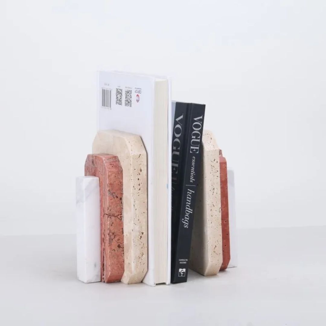 Natural Harmony: Stone Bookends for Timeless Shelf Styling KH3006 -  Bookends | حامل مجلات باللون الرمادي والتيتانيوم الذهبي - ebarza Furniture UAE | Shop Modern Furniture in Abu Dhabi & Dubai - مفروشات ايبازرا في الامارات | تسوق اثاث عصري وديكورات مميزة في دبي وابوظبي