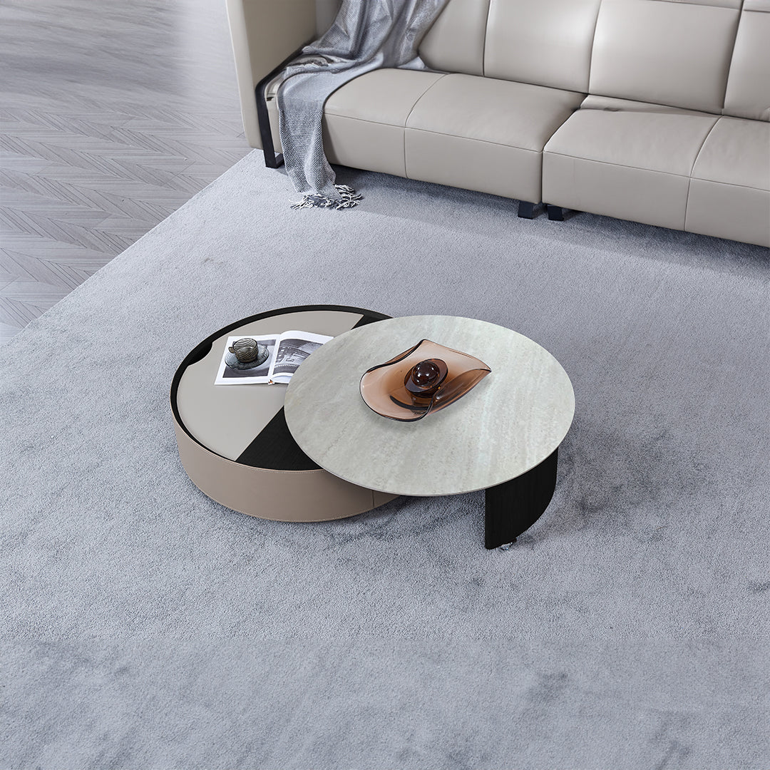 Saddle Leather And Marble Coffee table JK-D108 -  Coffee Tables - ebarza Furniture UAE | Shop Modern Furniture in Abu Dhabi & Dubai - مفروشات ايبازرا في الامارات | تسوق اثاث عصري وديكورات مميزة في دبي وابوظبي