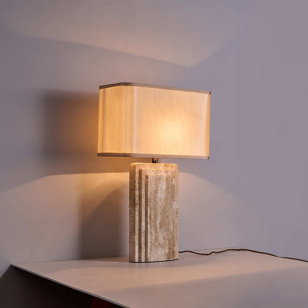 Travertine White Shade Table Lamp JA050 -  Desk\table Lamps - ebarza Furniture UAE | Shop Modern Furniture in Abu Dhabi & Dubai - مفروشات ايبازرا في الامارات | تسوق اثاث عصري وديكورات مميزة في دبي وابوظبي