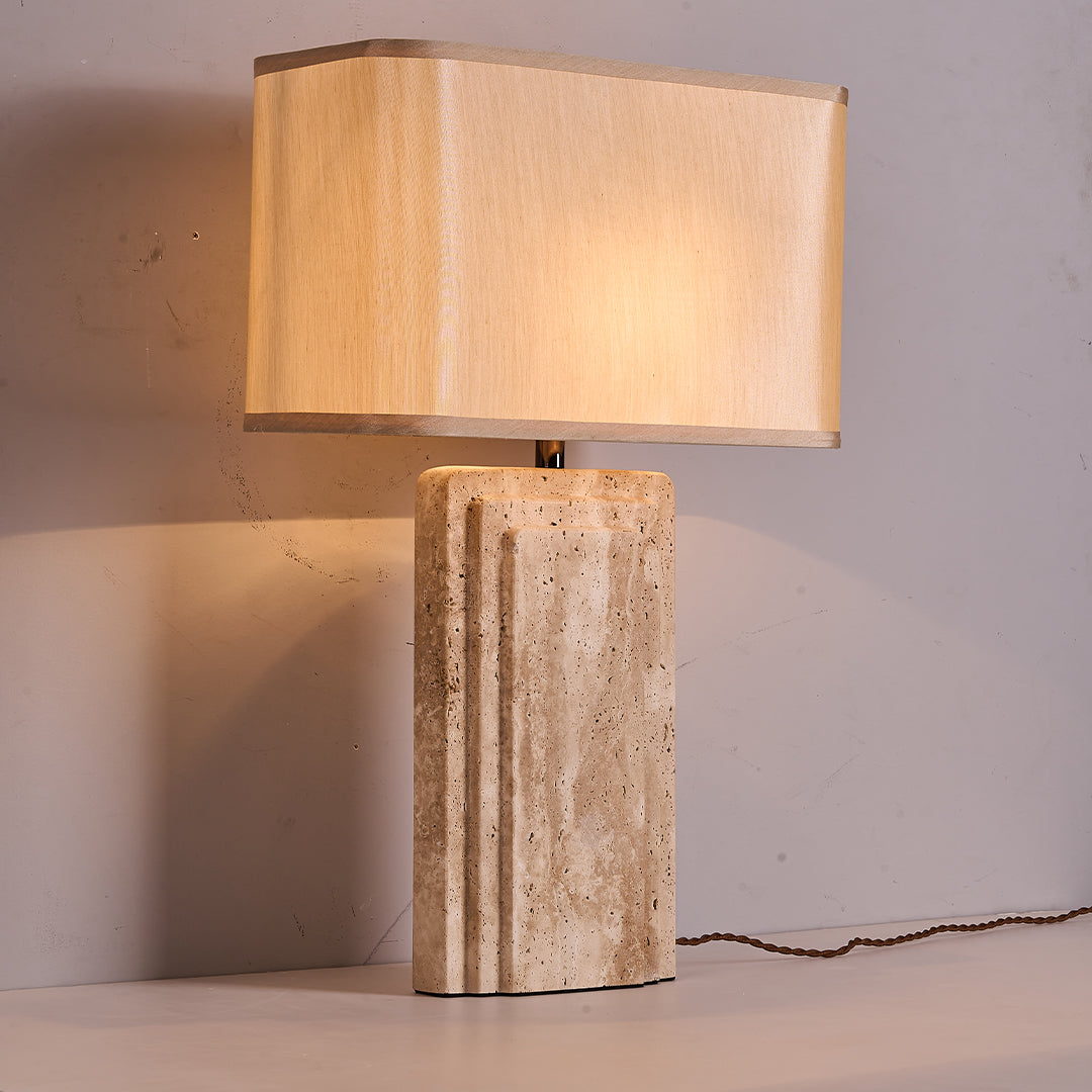 Travertine White Shade Table Lamp JA050 -  Desk\table Lamps - ebarza Furniture UAE | Shop Modern Furniture in Abu Dhabi & Dubai - مفروشات ايبازرا في الامارات | تسوق اثاث عصري وديكورات مميزة في دبي وابوظبي