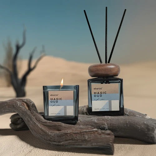 MAGIC OUD Bundle - Stylish Scented Candle (190g) & Sticks Diffuser (180ml) | Ebarza Vibes