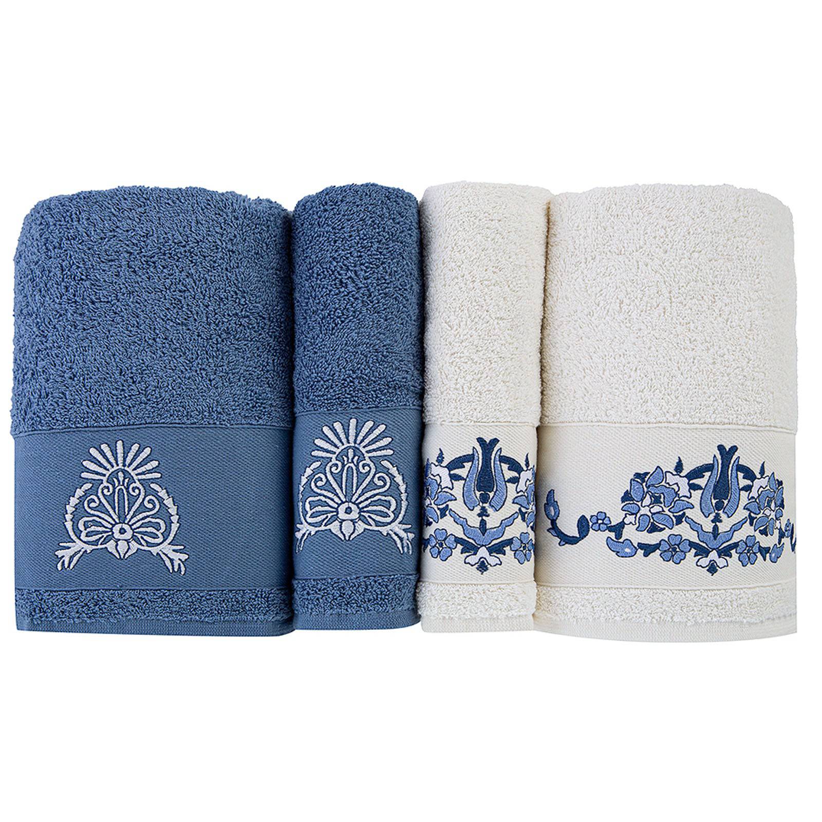 Karaca Home Levni Blue White Family Turkish Bath Set 200.15.01.0114 -  Towels | مجموعة الحمام التركي من كاراجا - ebarza Furniture UAE | Shop Modern Furniture in Abu Dhabi & Dubai - مفروشات ايبازرا في الامارات | تسوق اثاث عصري وديكورات مميزة في دبي وابوظبي