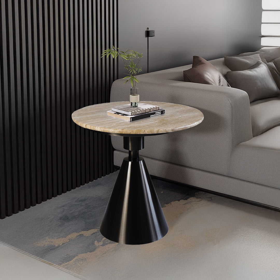 Travertine Top and Stainless Steel Base Coffee Table PZ-C09-S -  Coffee tables - ebarza Furniture UAE | Shop Modern Furniture in Abu Dhabi & Dubai - مفروشات ايبازرا في الامارات | تسوق اثاث عصري وديكورات مميزة في دبي وابوظبي